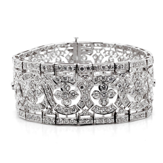 Retro round natural diamonds 18.38 carat platinum bracelet