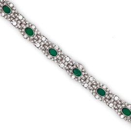 Art deco round diamonds and Zambian emeralds 5.68 carat platinum bracelet
