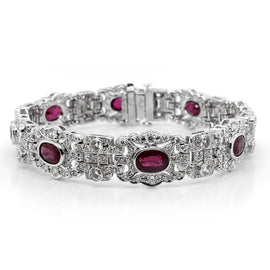 Art deco oval Burmese rubies 8.78 carat round diamond platinum bracelet