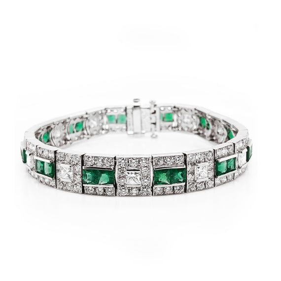 Zambian princess cut emeralds 6.28 ct diamond platinum bracelet