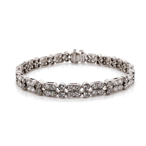 Slim tennis dual row round diamonds 6.73 carat platinum bracelet