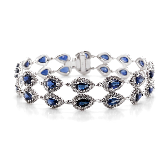 Ceylon blue pear sapphires 12.91 carat white diamond platinum bracelet