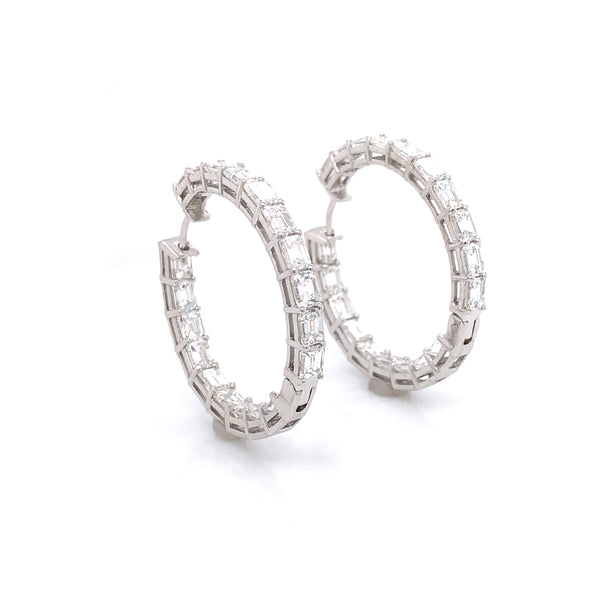 Emerald Cut 12.59 Carat Diamonds 18k White Gold Hoop Earrings