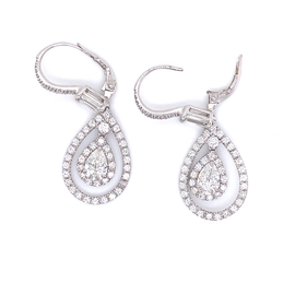 Dangling Modern Diamond Pear Cut 1.80 Carat Diamond Platinum Earrings