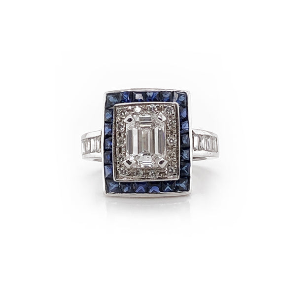 Diamond 1.26 carat sapphires and diamonds platinum cocktail ring