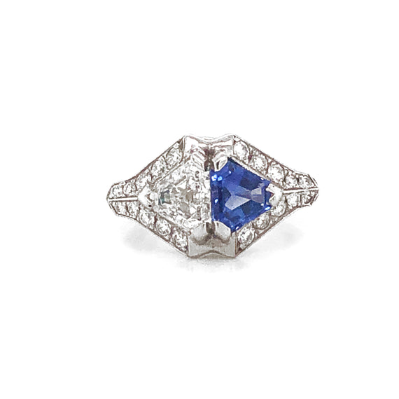 Ceylon Sapphire 1.22 Carat and Diamond 0.97 Carat Twin Combination Platinum Ring