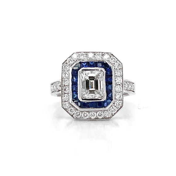 GIA Certified Emerald Cut Diamond 1.01 Carat Sapphires Diamonds Cocktail Ring