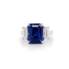 Certified Ceylon Sapphire 8.76 Carat Baguette Diamonds Platinum Ring