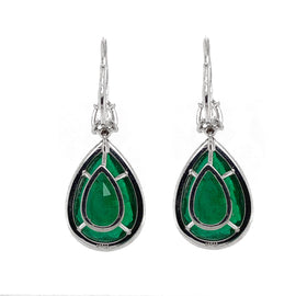 Certified Zambian Pear Emeralds 26.82 Carat Diamonds Platinum Drop Earrings
