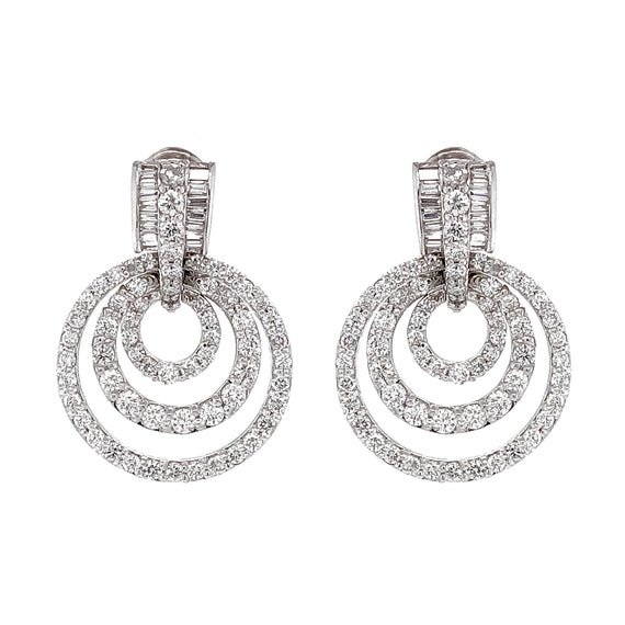 Round Diamonds 6.18 Carat Multi Layer Hoop Diamonds Platinum Earrings