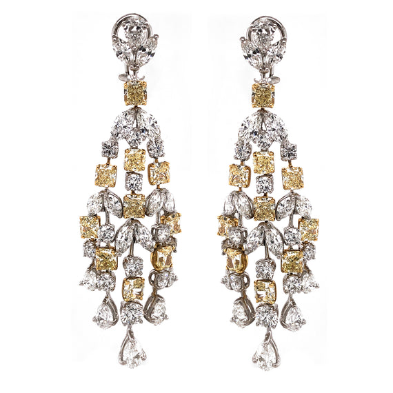 Radiant Yellow Diamonds 11.49 carat Chandelier 18k Gold Earrings