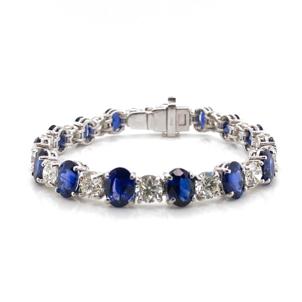 Ceylon oval sapphires 19.44 carat round diamonds platinum bracelet