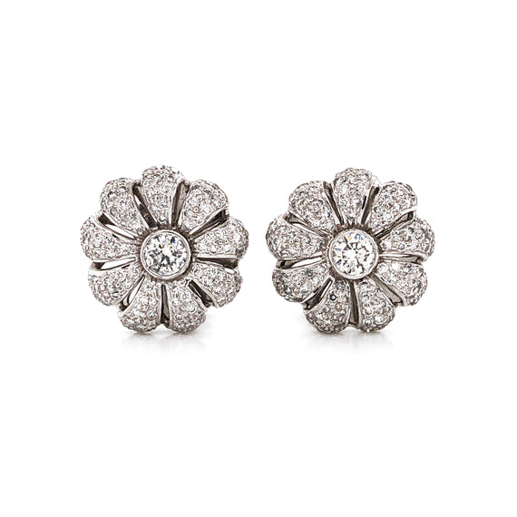 Flower Inspired Round Cut Diamonds 2.75 Carat Platinum Earrings