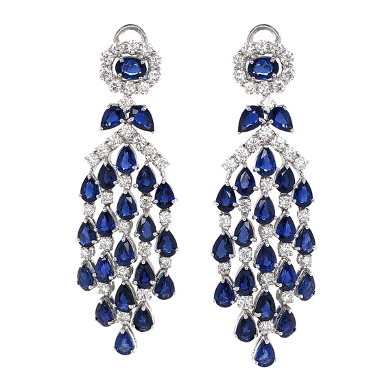 Ceylon Pear Oval Cut Sapphires 22.84 Carat Diamonds Platinum Earrings