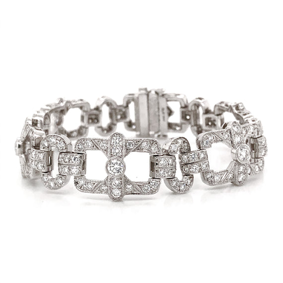 Art Deco Inspired Round Cut Diamonds 6.18 Carat Platinum Bracelet