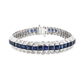 Ceylon Square Cut Blue Sapphires 13.75 Carat Diamond Platinum Link Bracelet