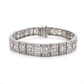 Art Deco Inspired Round Cut Diamonds 8.69 Carat Platinum Link Bracelet