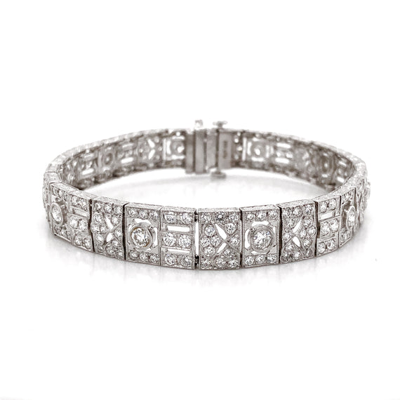 Art Deco Inspired Round Cut Diamonds 8.69 Carat Platinum Link Bracelet