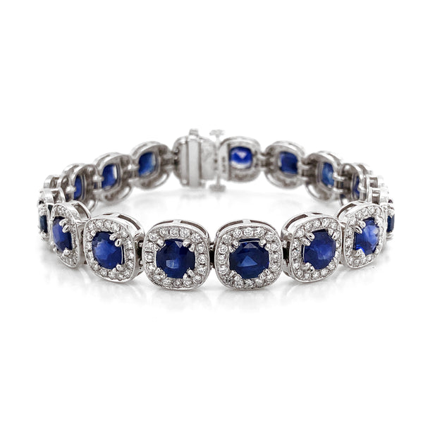 Ceylon Cushion Cut Sapphires 15.18 Carat Diamond Platinum Link Bracelet