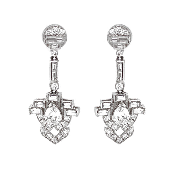 Pear Cut Round Diamonds 3.34 Carat Platinum Drop Earrings