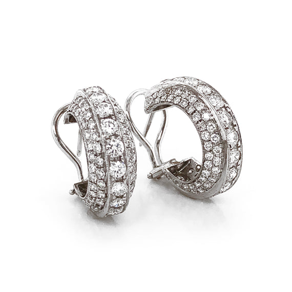 Contemporary Round Diamonds 5.14 Carat Platinum Half Hoop Earrings