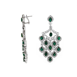 Zambian Oval Cut Emerald 12.09 Carat Drop Chandelier 18k gold Earrings