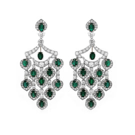 Zambian Oval Cut Emerald 12.09 Carat Drop Chandelier 18k gold Earrings