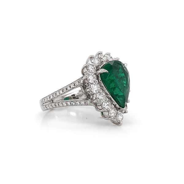 Certified Emerald Pear Cut 3.66 Carat Diamond 1.36 Carat Platinum Ring