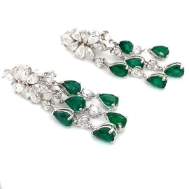 Pear Cut Emerald Diamonds Chandelier 18K Earrings