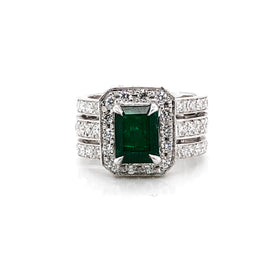 Zambian emerald 1.75 carat diamonds platinum cocktail ring
