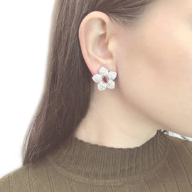 Flower Inspired Emerald Cut Burmese Ruby 2.29 Carat Platinum Earrings