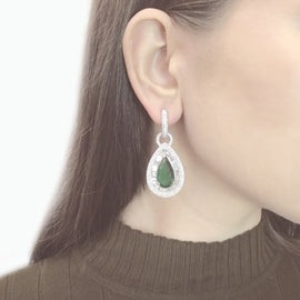 Zambian Pear Cut Emeralds 13.52 Carat Diamonds 7.58 Carat 18 Karat Earrings